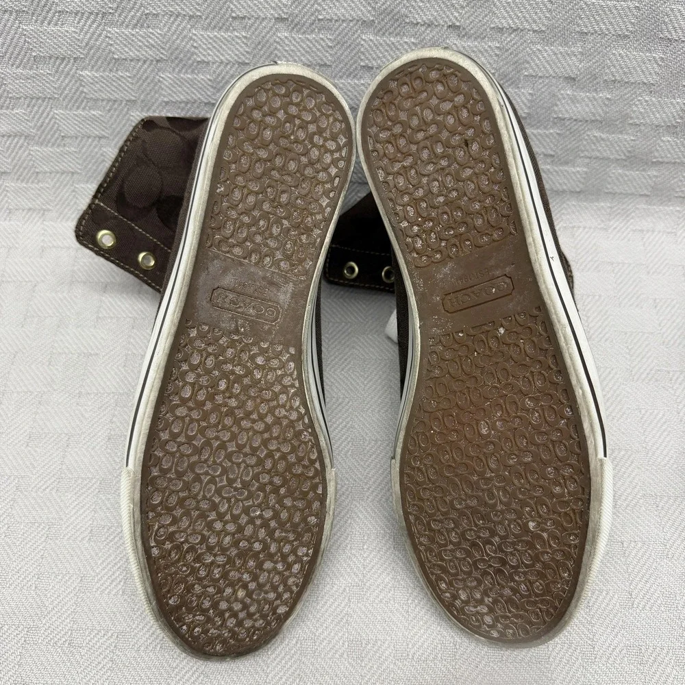 Coach Bonney Shoes Womens Size 9 Brown Canvas High Top Sneakers Coach Signature
